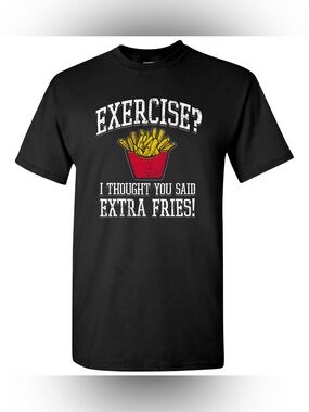 NWT Hanes Medium Black Graphic Tshirt Funny Sarcastic Gym Humor Exercise Food